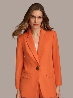 NWT Donna Karan Orange Single-Button Notch Lapel Blazer with gold button